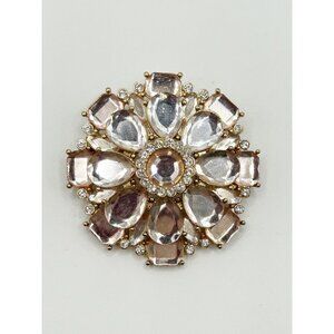 Floral Cluster Rhinestone Brooch Pin in Pink / Clear / Gold